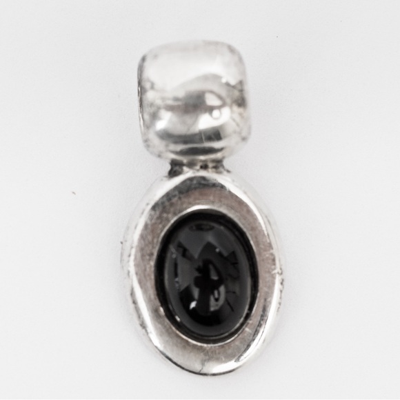 Vintage minimalist oval sterling silver pendant black onyx stone southwestern - Picture 10 of 15